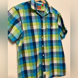 Izod Vibrant Blue and Green Plaid Shirt